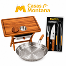 Kit Churrasco Completo 3 em 1 – Mesa Dobrável + Frigideira Inox + Kit Tramontina